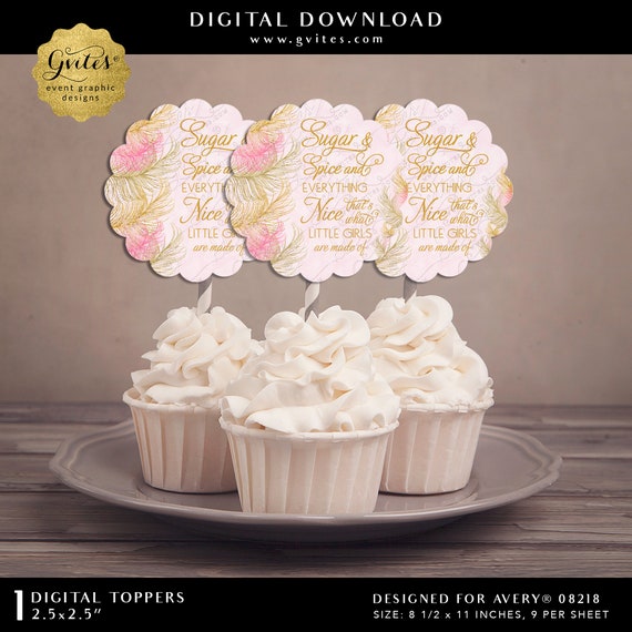 Printable Sugar & Spice and Everything Nice Pink and Gold | 2.5x2.5"/ 9 Per Sheet {Avery® 08218}