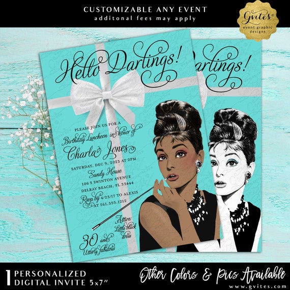 50th Birthday Invitation Audrey Hepburn African American Chic Classy/Vintage Theme. 5x7"