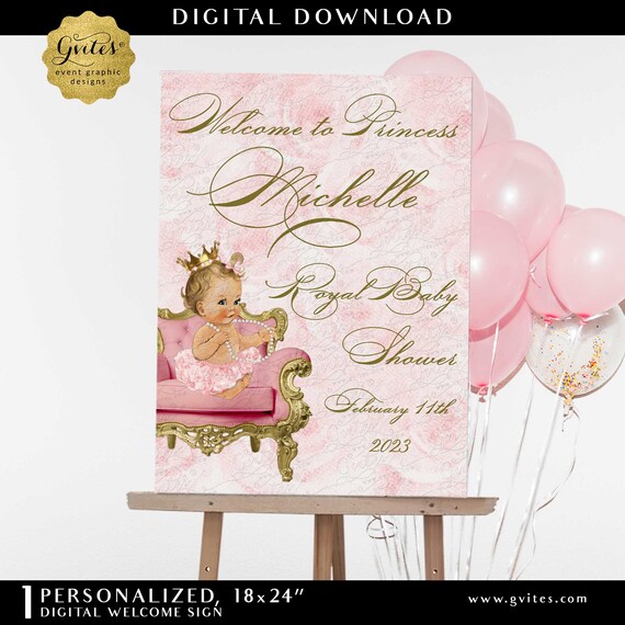 Printable Blush Pink Gold Welcome Princess Girl Light/Blonde Baby Shower Poster Digital Download 18x24"