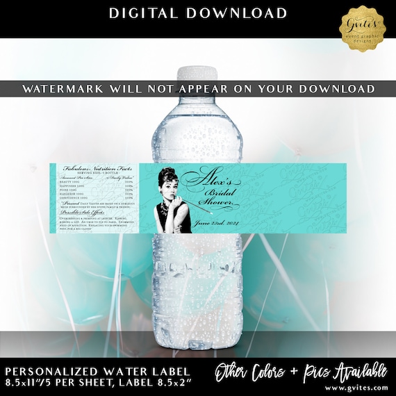 Bride & Co Water Bottle Labels Personalized with your favorite Audrey Picture. Digital File Only! JPG + PDF