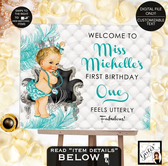 Baby Welcome First Birthday Sign, Diamonds and Pearls, Princess printable poster signs, Printable {Welcome Sign ONLY}.