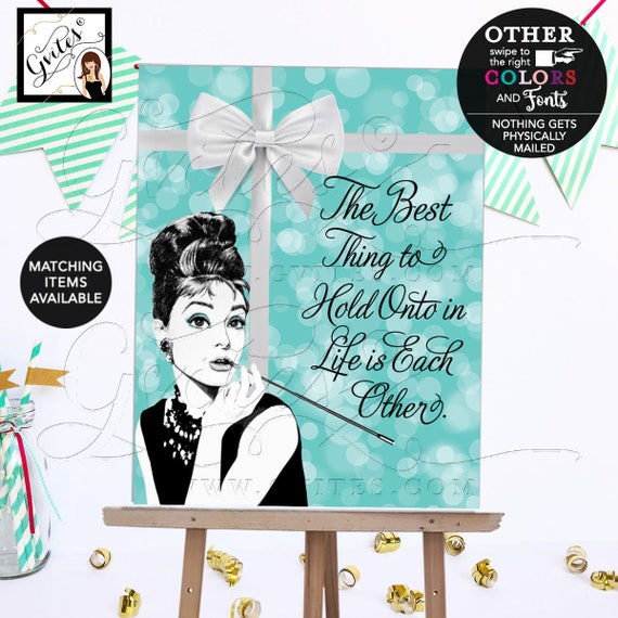 Breakfast at Bridal Shower Decorations. Audrey Hepburn Quote Poster Sign Decoration For Table Centerpiece Welcome.