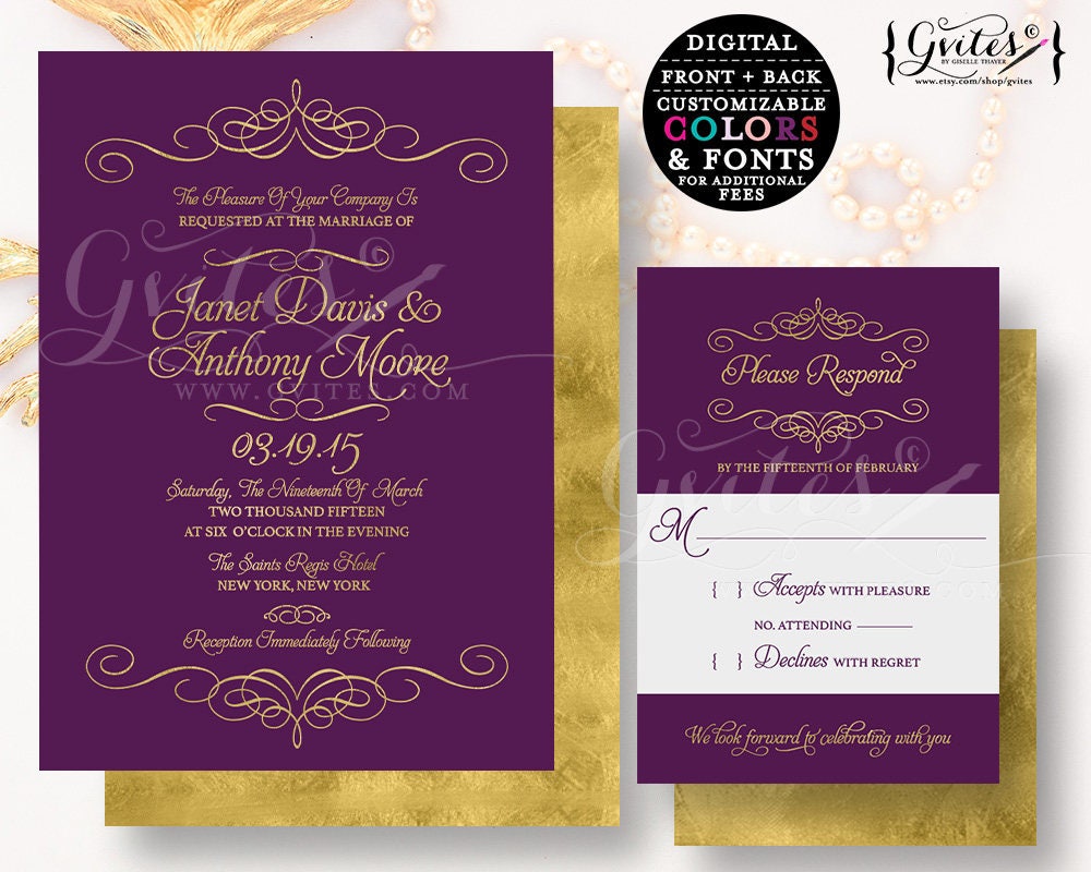 Purple Gold Wedding Invitations 5