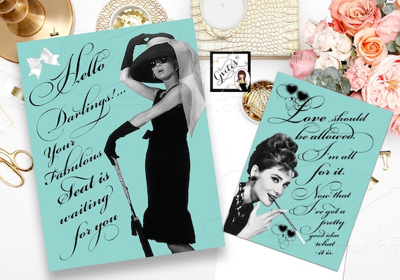 Bridal Shower Decorations Audrey Hepburn Party Themed 8x10 & 5x7 {Set of 2}