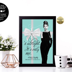 Audrey Hepburn Party Quote Signs/ Turquoise Blue White Bow Breakfast at Party Table Signs/ Vintage Bridal/ Dessert Table Signs. 4x6 or 5x7.