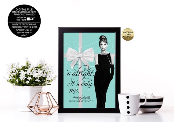 Audrey Hepburn Party Quote Signs/ Turquoise Blue White Bow Breakfast at Party Table Signs/ Vintage Bridal/ Dessert Table Signs. 4x6 or 5x7.