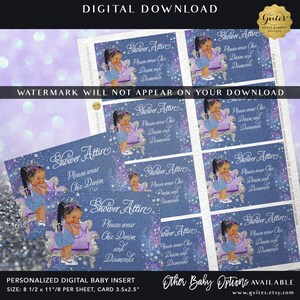 Insteekkaarten voor babyshowers Max. 100 tekens | Gepersonaliseerde denim diamanten dresscode-informatiekaarten {3,5x2,5"/ 8 per vel}