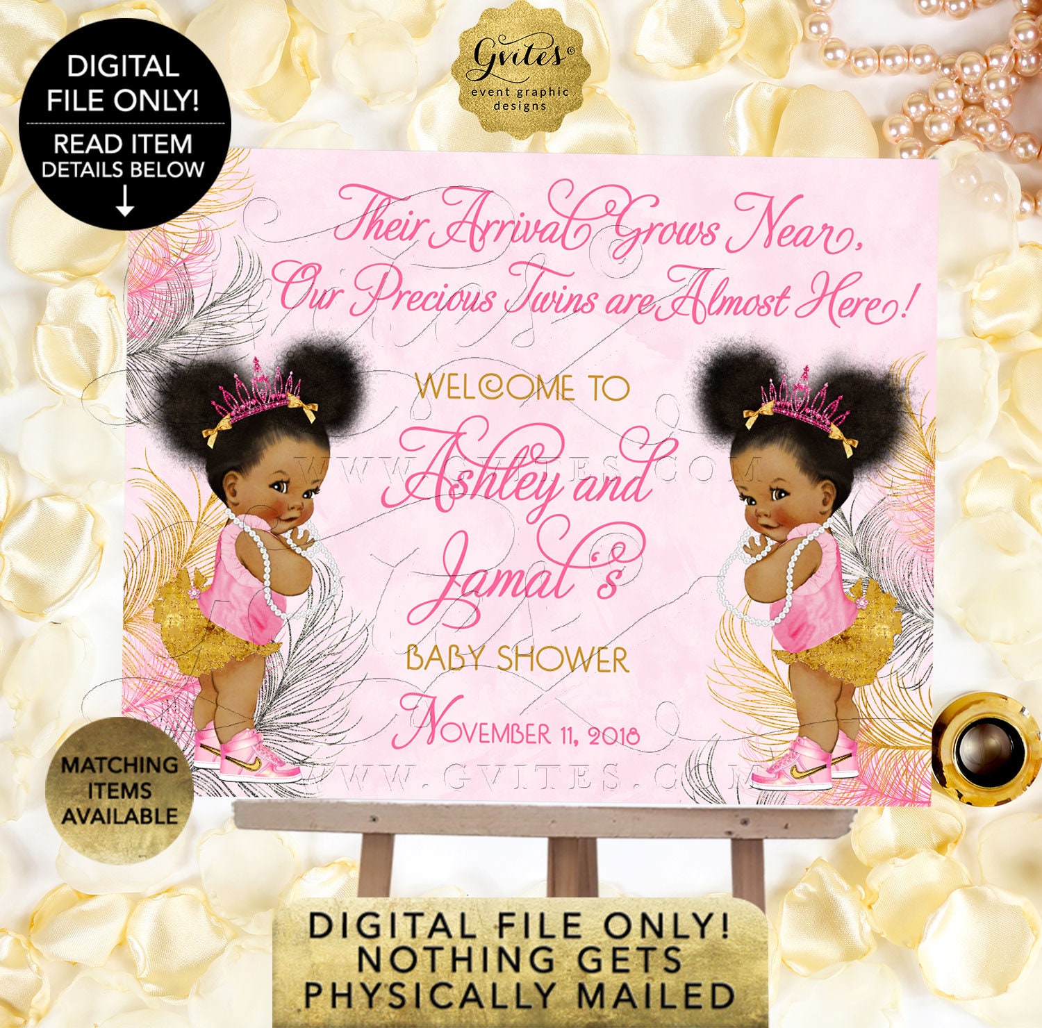 Pink Gold And Silver Twin Baby Shower Welcome Sign Princess