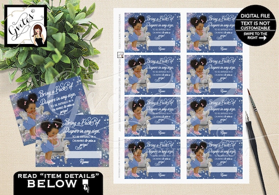 Afro Puffs Baby Raffle / Pink and Blue Jean / Ethnic Party Printable Denim Diamonds / Vintage Girl Prize Drawing Tickets / Instant Download