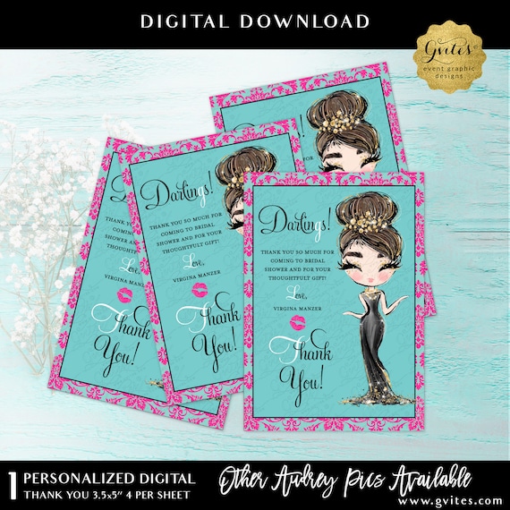 Thank You Darlings Printable Digital Card. Personalized Message | JPG + PDF 3.5x5" 4/ Per Sheet