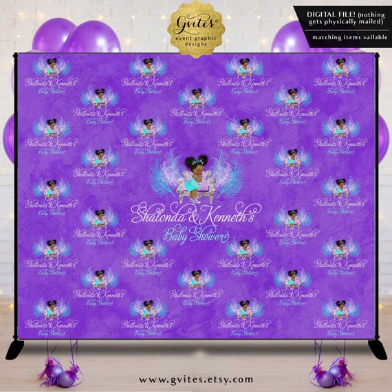 Afro Princess Backdrop | Violet Purple Aqua Blue Lilac Watercolor Feathers Backdrop 10x8' Feet Backdrop