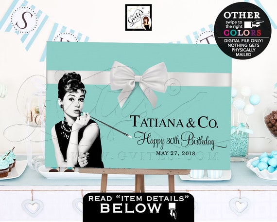 Breakfast at backdrops/ sweet 16/ Audrey Hepburn happy birthday Table Banner poster signs/ backdrops/ banner sign party. PRINTABLE