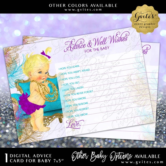 Printable Advice baby shower wishes 7x5" 2 Per Sheet Purple Gold Turquoise Lavender | Instant Download
