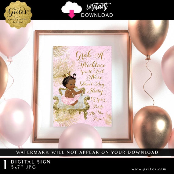 Don't Say Baby Pearl Game Princess Baby Shower Vintage 5x7" | African American Baby Girl Dark/Jet