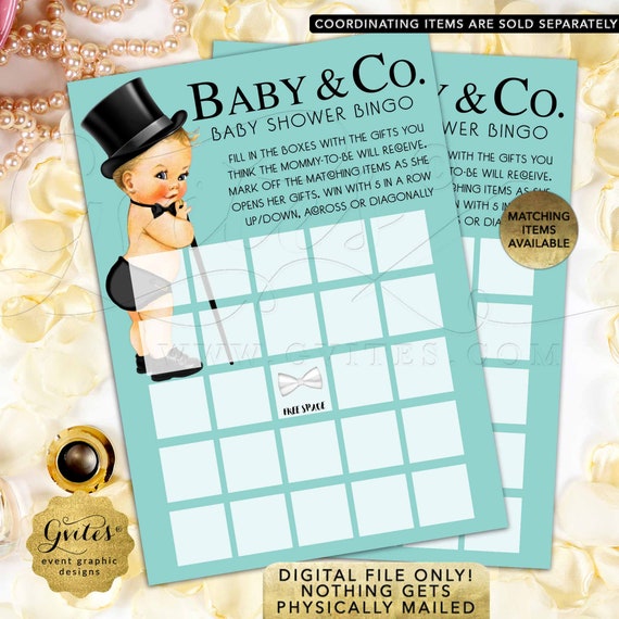 Baby & Co Bingo Cards Baby Shower Boy/ Vintage Breakfast Little Man Printable/ JPG+PDF/ DIY 5x7" 2 Per Sheet