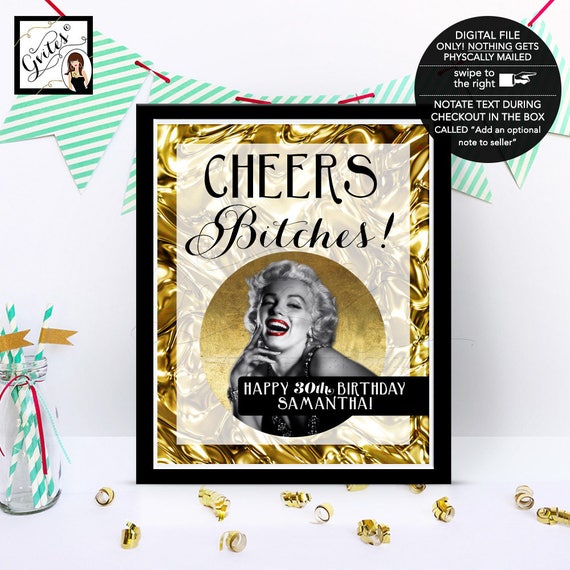 30th Marilyn Monroe Party Signs/ Old Hollywood Style Party Sign/ Gatsby/ Black gold/ Happy birthday/ Customizable ANY BDay. Il_570xn