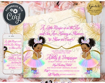 Unicorn Princess Invitation | Baby Shower Afro Puff Printable | Instant Download | Edit Yourself 7x5"