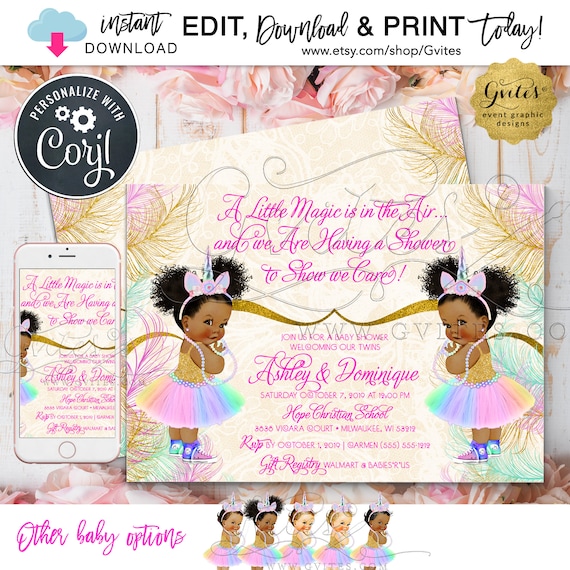 Afro puff sale baby shower invitations