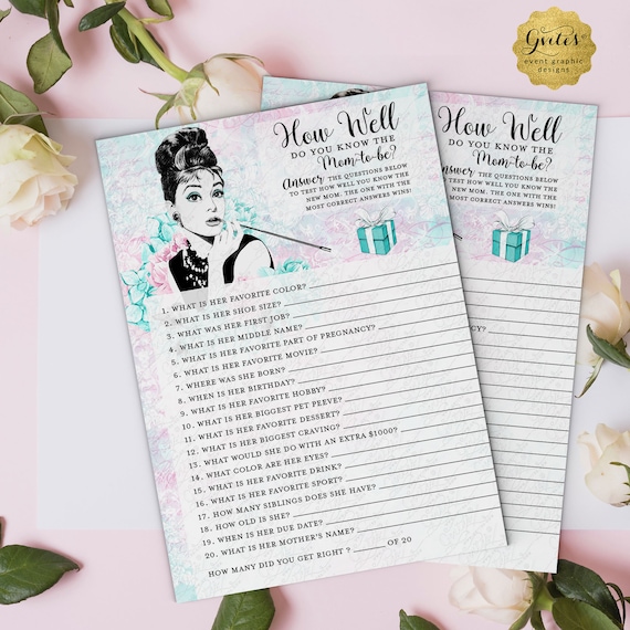 Breakfast Theme How Well Do You Know The New MOM Audrey Hepburn Printable Game Card 5x7"/2 Per Page