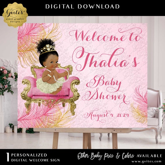 Welcome Baby Shower Sign Pink Ivory and Gold Princess | Printable/Digital File Only! JPG + PDF Format | By Gvites