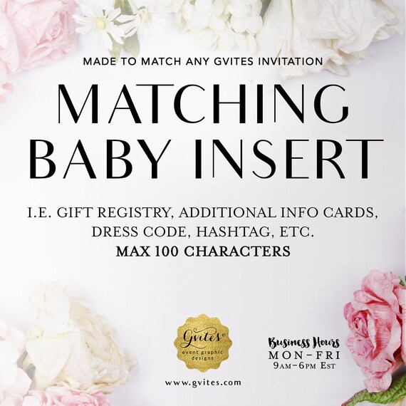 Matching baby insert cards Add-on - To coordinate with any Gvites invitation design.