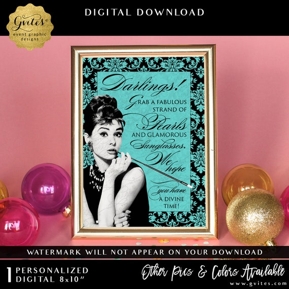 Custom Party Sign Printable | Darlings! Grab a strand of pearls and sunglasses 8x10"