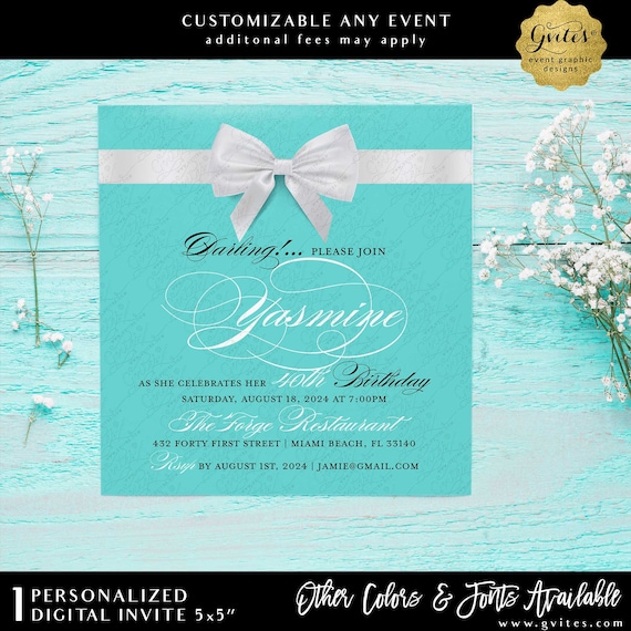 40th Birthday Party Breakfast Turquoise Blue Elegant Square 5x5