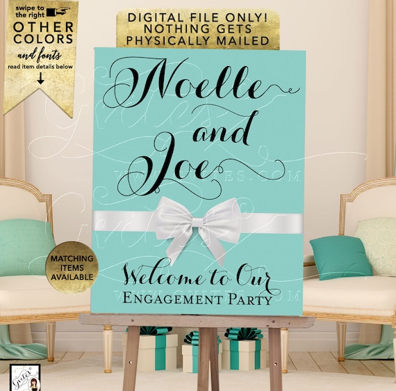 Classic Blue White Bow Welcome Engagement Party Printable Poster Sign. Digital File Only!