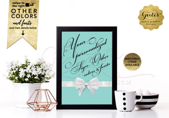 Custom Table Signs for weddings/ bridal shower/ birthdays/ baby shower/ decorations. Breakfast blue co theme white bow | 5x7 DIGITAL FILE! Il_570xn