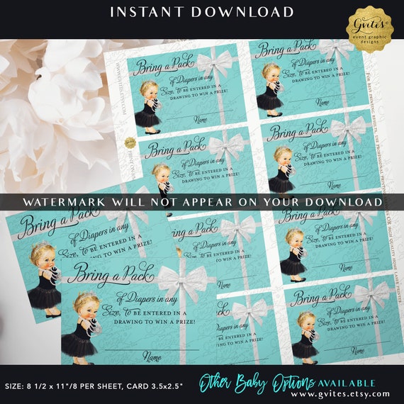 Diaper Raffle Baby Shower Printable Tickets. Light Blonde/Baby & Co Party. 3.5x2.5" 8 Sheet.