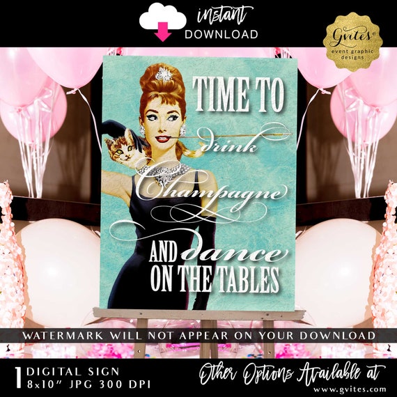 Audrey Poster Printable | Time to drink champagne and dance on the tables | 8x10" JPG Instant Download