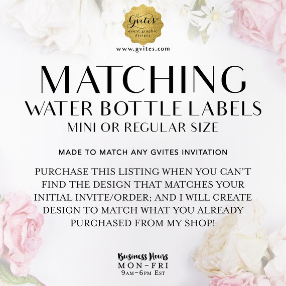 Matching Labels - Water bottle labels Add-on - To Coordinate with any Gvites invitation design.