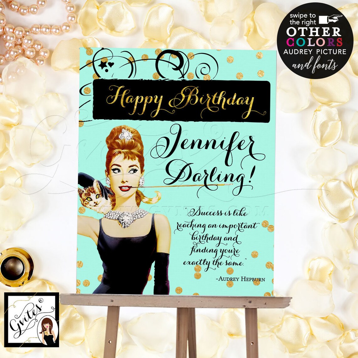 Audrey Hepburn Printable Party Signs Pink and Gold Happy | Etsy