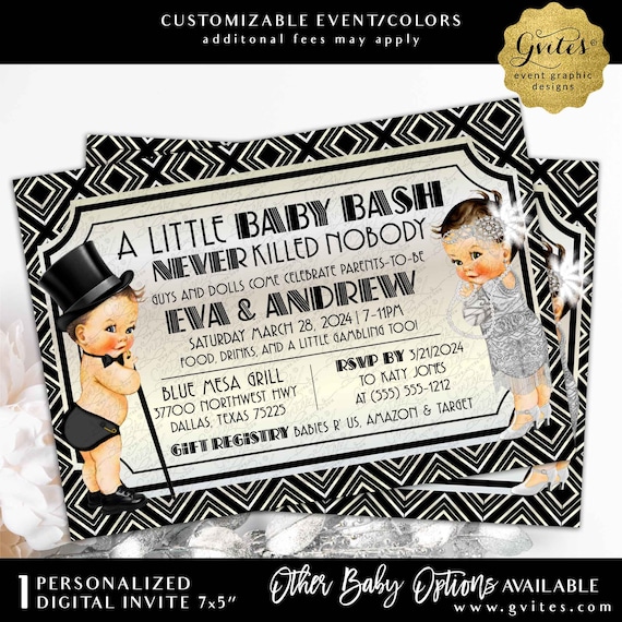 Baby Shower Gatsby Theme Printable Invitation. Caucasia Boy Clipart Illustration. 5x7"