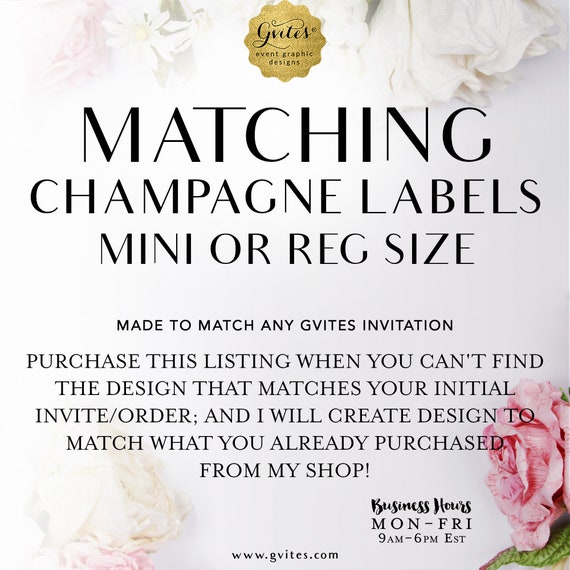 Matching Champagne Labels Add-on - To Coordinate with any Gvites invitation design. 3x2" & 4x3"