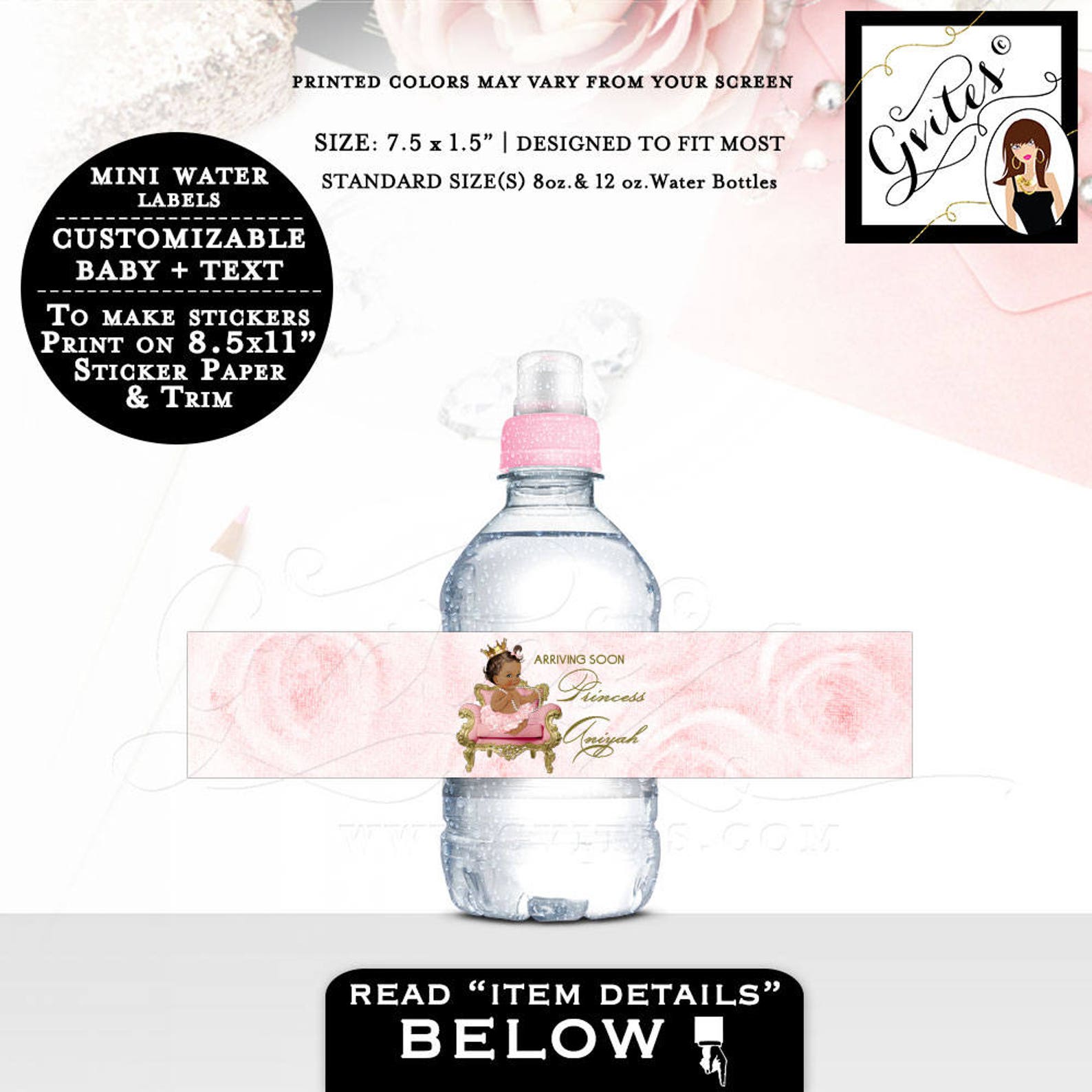 MINI Water Bottle Labels/ Baby Shower Pink and Gold Stickers/ Etsy