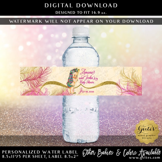 Egyptian Water Bottle Labels Baby Shower | Pharaoh Princess Party Favor Stickers 8.5x2" 5 Per/Sheet