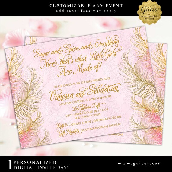 Printable Sugar & Spice and everything nice Pink and Gold Invitation | 7x5" Digital File JPG + PDF