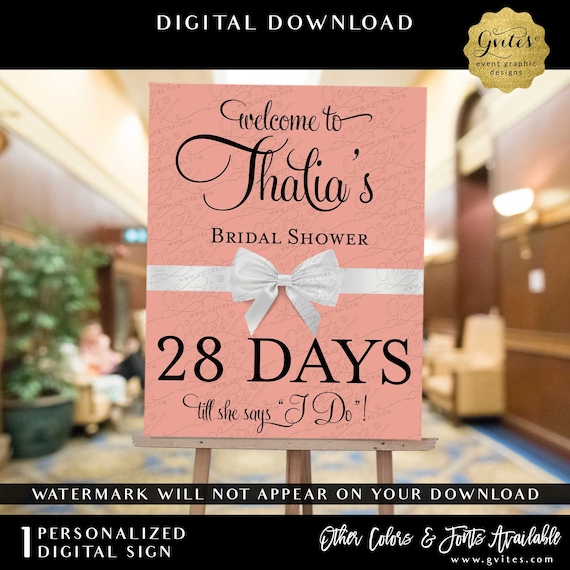 Blush Welcome Countdown Bridal Shower Printable Poster | Days until I do