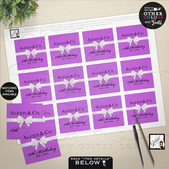 Birthday Purple Thank You Labels Sticker Party Favors / 25th Birthday Party Supplies / Purple and White Breakfast at & Co / Instant Download
