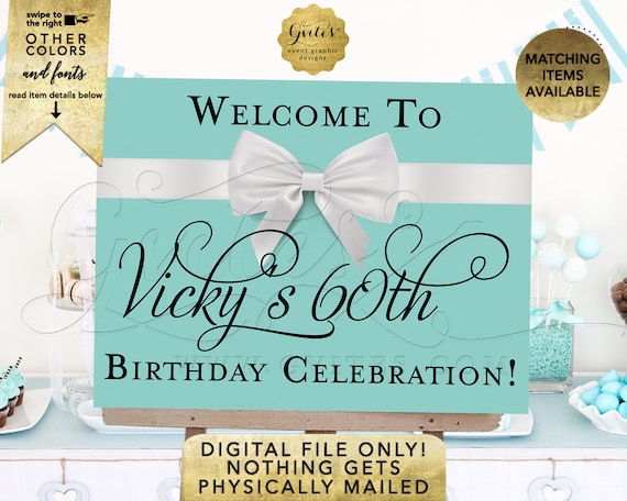 Welcome 60th Birthday Backdrop Decoration. Audrey Hepburn Breakfast Party Theme Celebration. Digital/DIY/Printable/JPG + PDF