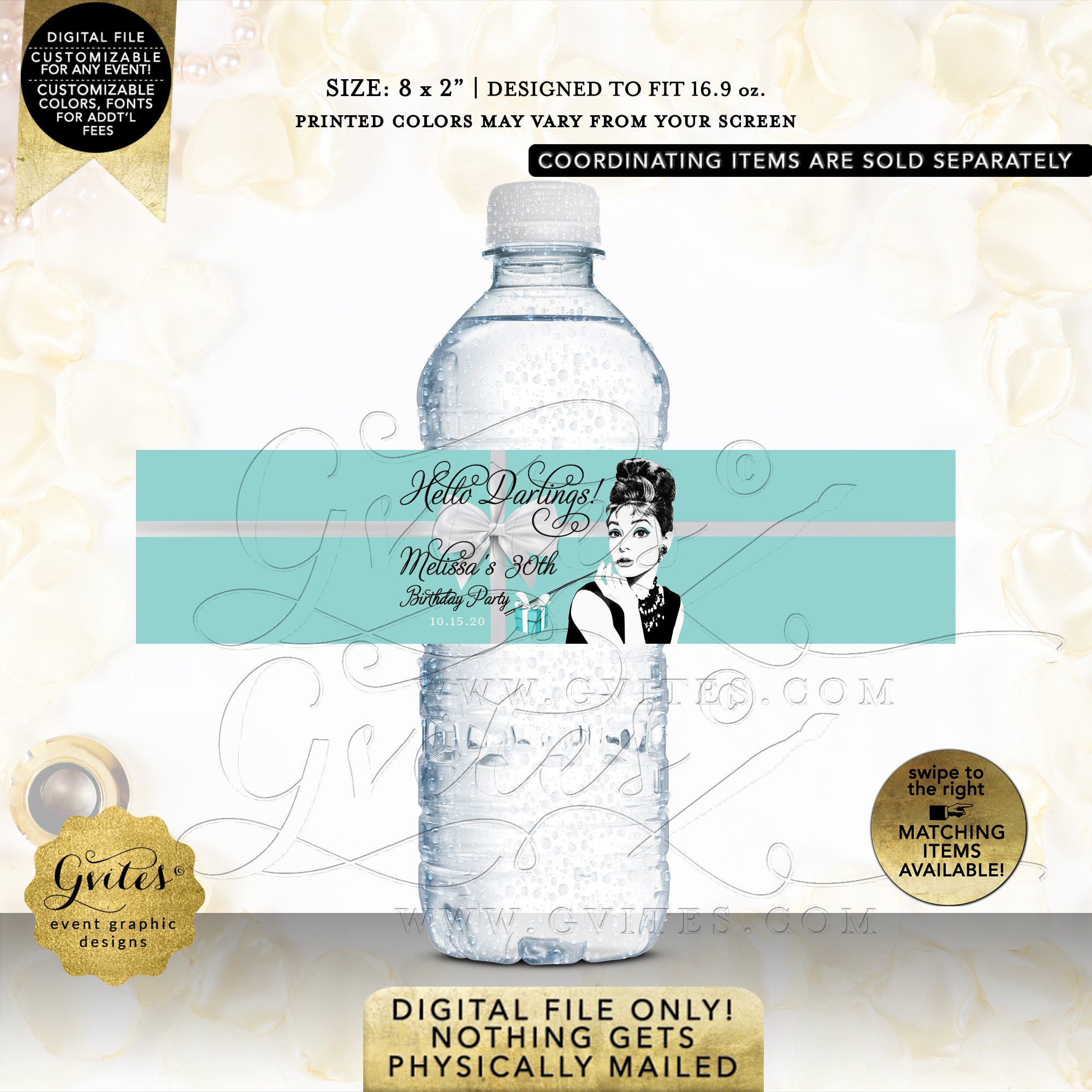 20 ~ 50TH BIRTHDAY PARTY FAVORS WATER BOTTLE LABELS ~ PERSONALIZED