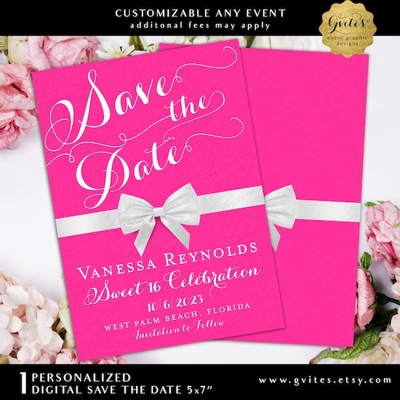 Sweet 16 Save The Date Card | Birthday Breakfast at Theme | White Bow Digital | Teen 16th  JPG + PDF