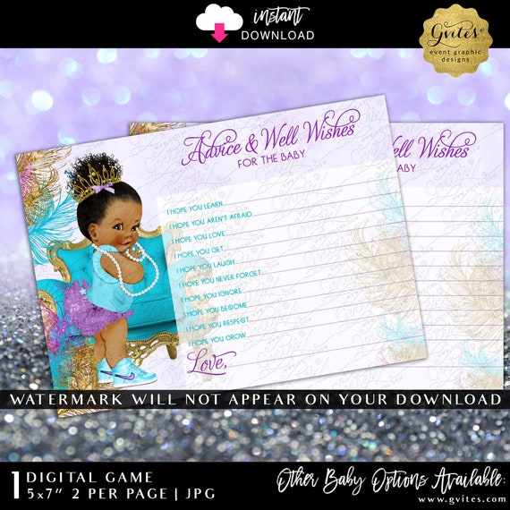 Baby Shower Wishes | Instant Download Princess Theme Blue Purple Lavender & Gold