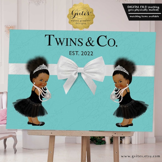 Afro Puff Princess Backdrop | Twins Baby & Co Blue Welcome Decor by Gvites