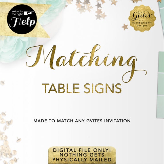 Matching Table Signs Decorations Add-on - To Coordinate with any Gvites invitation design {Size(s) Available: 6x4, 7x5, 10x8} Il_570xn