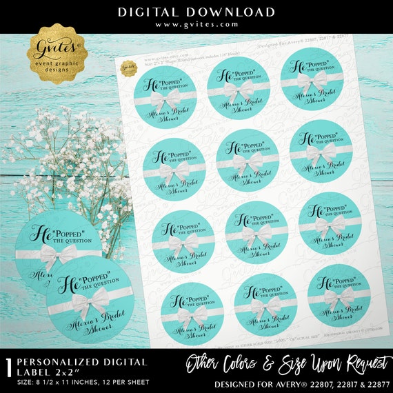 Breakfast Bridal Shower Avery Labels | He popped the question printable stickers | Avery Compatible