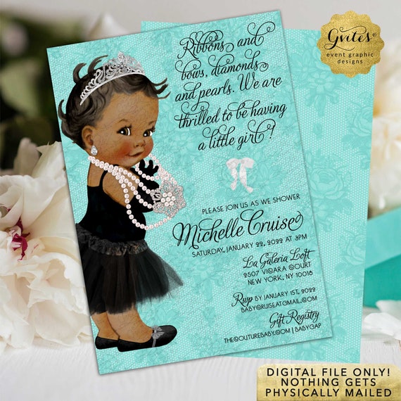 Baby & Co Ribbons Bows Diamonds and Pearls Baby Shower Printable Invitation
