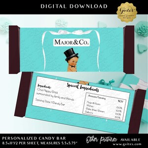 Baby and Co Candy Bar Wrapper Chocolate Label Wrap Printable Personalized Digital Download JPG + PDF