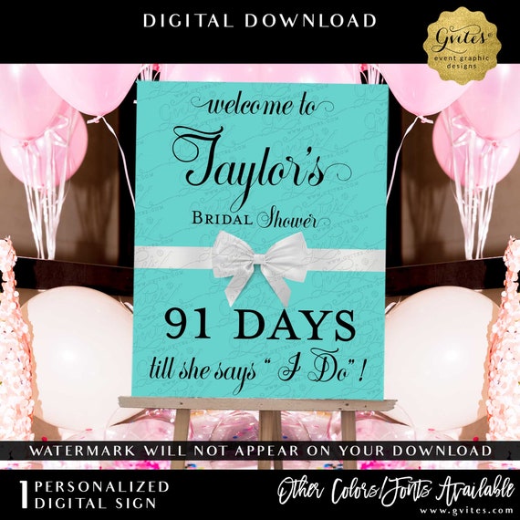 Days Until She Says I Do! Welcome Countdown Printable Poster Board Digital Download